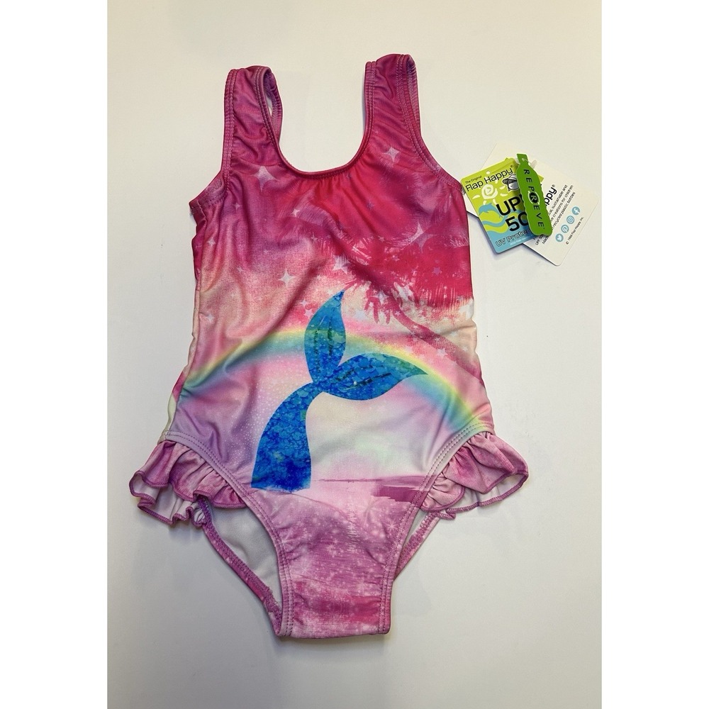 Flap Happy ‎ UPF 50+ Delaney Hip Ruffle  One Piece Swimsuit Girls Size 2 New